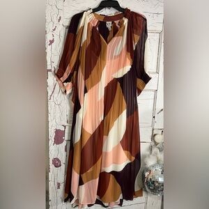 VINTAGE 70’s Worthington Multicolor Abstract MAXI Dress Full lining Pleated XXL